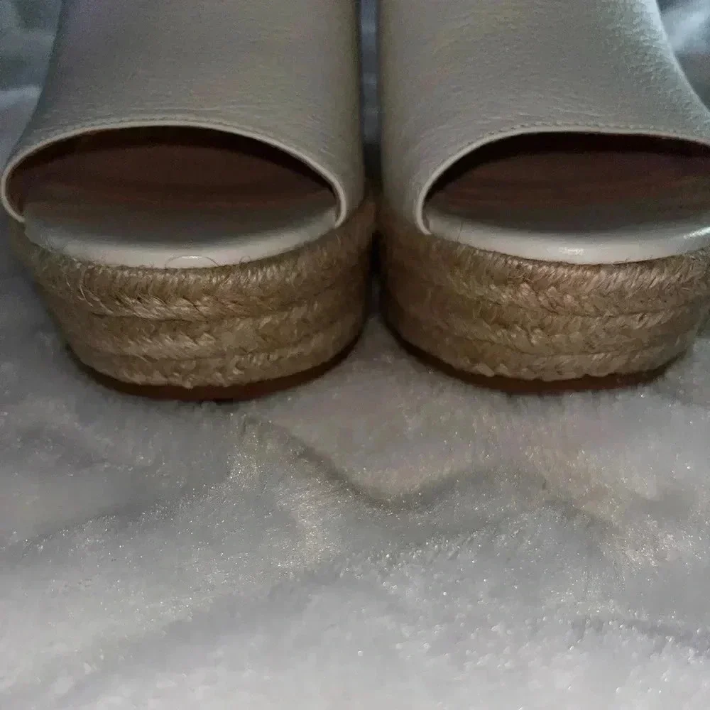 Kate Spade New York Tia Espadrille Wedge Leather Sandals White 9